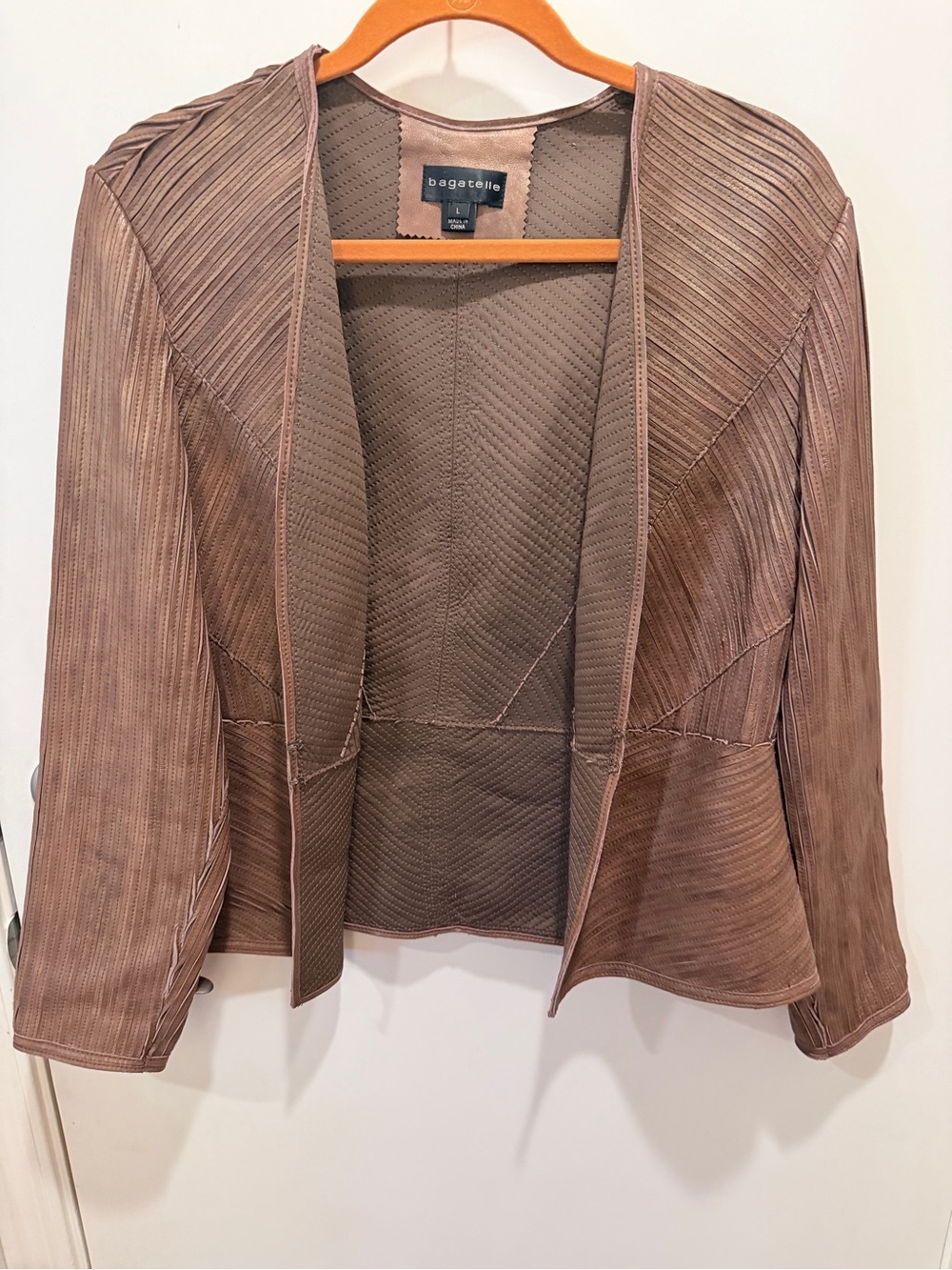 bagatelle Taupe Real Brown Suede Open-Front Blazer